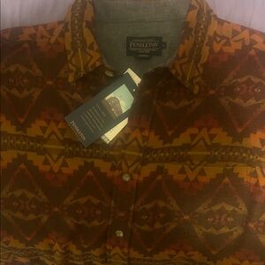 Pendleton Men's Brown and Orange Casual Button Down Shirt